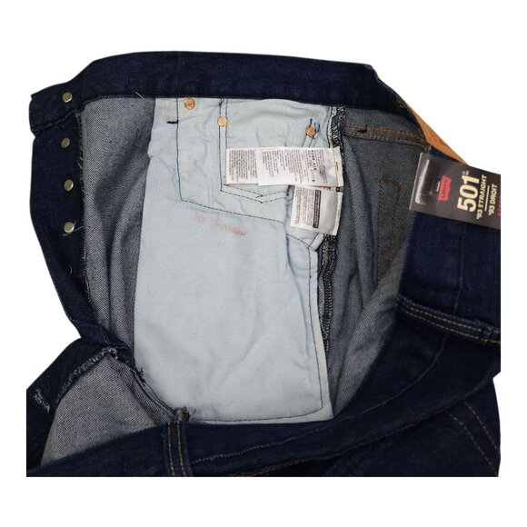 Levis 501 Mens 93 Straight Stretch Denim Shorts W44 Dark Rinse Button Fly - Picture 9 of 11